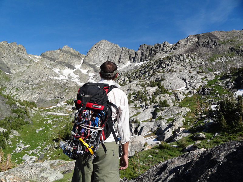 Looking up at the peak from the basin