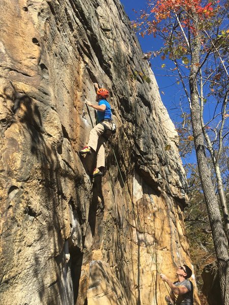 Steve finishing out the first crux.