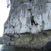 first time deep water soloing in Ha Long Bay, Vietnam