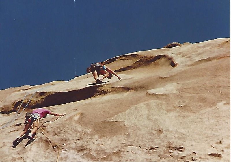 Found this one in some old photos, Duane Raleigh lower left, John Barritt at the crux, Brian Jung on the belay how cool is that?