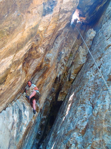 Christian climbing up to the crux (it's right above where he is in the picture).