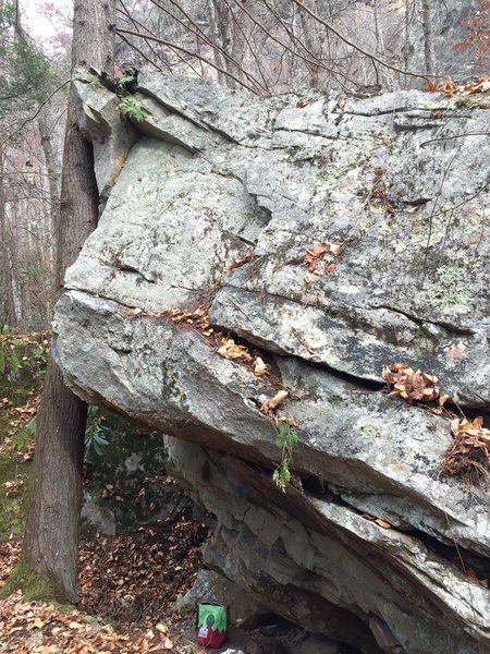 The rear roof with "Every Vote Counts". Starts on the low jug ledge under the roof.