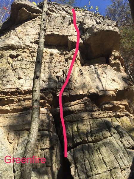 Greenfire.  2 bolt anchor on ledge above.