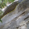 Hail of a Traverse: climb right to left, slab to roof 