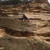 Scott Riley, leading Karp Tool during Nov 2016, climbing through the crux section