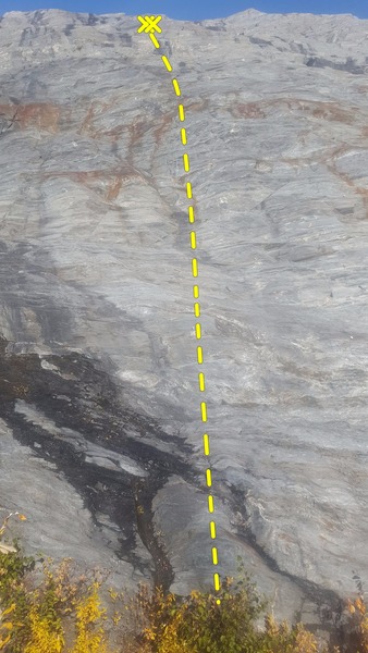 Follow the bolts up the center of the photo then move left at the top of the route to the anchor.