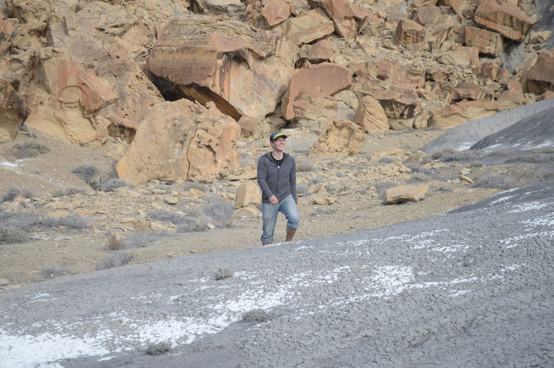 Brendan looking at excellent boulders all around. 