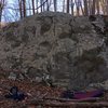 Left side of the Charcoal Exhibition Boulder at the Charcoal Exhibit Boulders Area<br>
Catoctin Mountain Park, Maryland