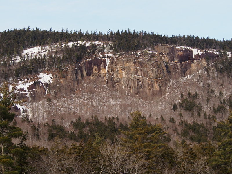 Painted Walls as viewed from the "Kanc" in a less-than-optimal snow/cold year (Jan 15, 2015) Way in the Wilderness is dead center