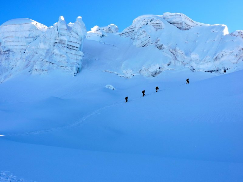 Nearing the summit of Mt Vallunaraju in Peru