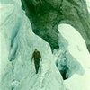 Route finding in the icefall of the Lower Curtis Glacier, Aug. 1980 (photo by CJ Earle)