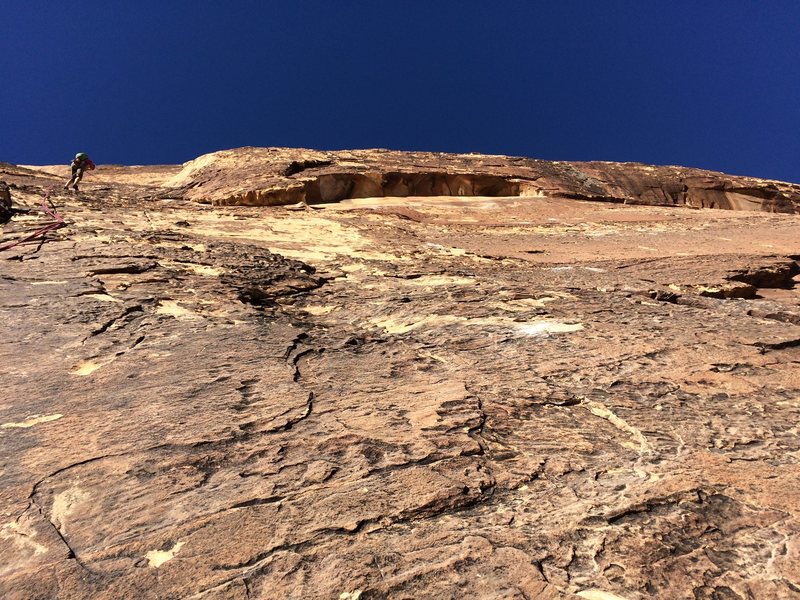 The (new?) roof to the right of the 3rd pitch belay.