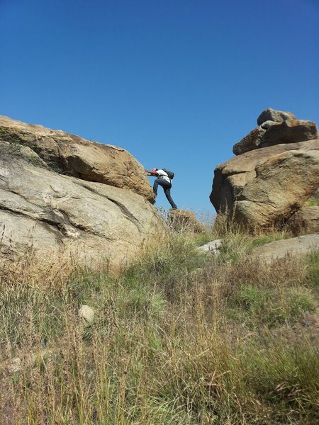 Prashanth climbing to the top of Bheeman Bande