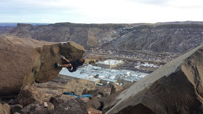 Hanging out over dangerous terrain. 