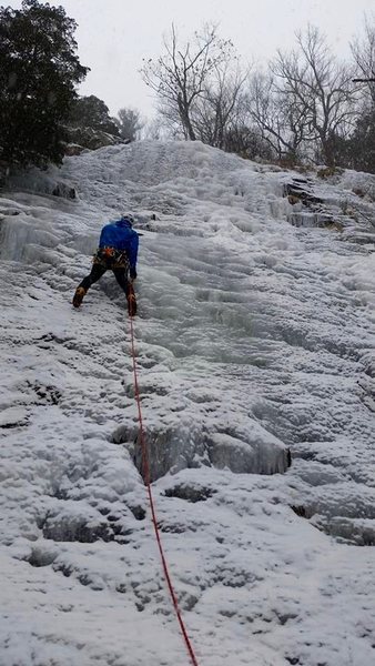 Tristan Napotnik on the FA of "Elk Flux" - Upper falls.