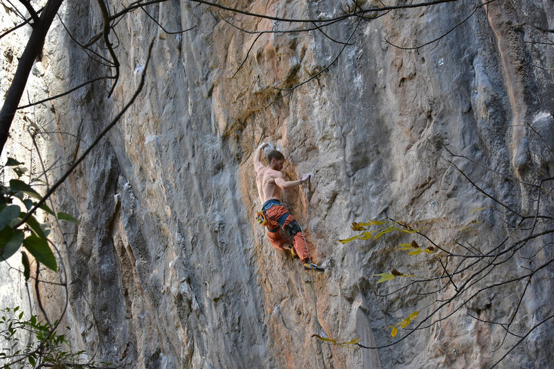 Sam Daulton amazingly on-sighting El Camino del Chino (with extension)