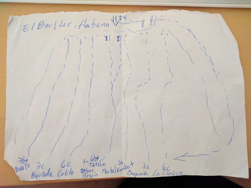 This is the handdrawn TOpo of the boulder and routes.
