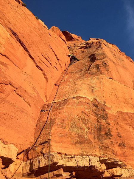 Leading the first pitch on an early ascent. Photo: Giselle Fernandez