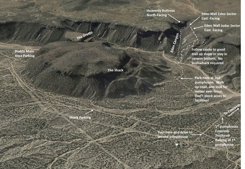 Overview topo to Eden Canyon crags.