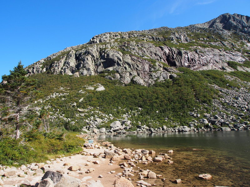 View to LEFT from Chimney Pond - "Diamond" area on far left; Pamola Ridge hiking trail on skyline