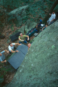 Tim Kemple peeking over the slab on this hard project.  Photo by Joe McLoughlin.