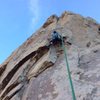 Elizabeth Wyatt approaching the crux on The Sowsuckle