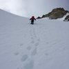 Kicking steps up Gooseneck Couloir, February 2016