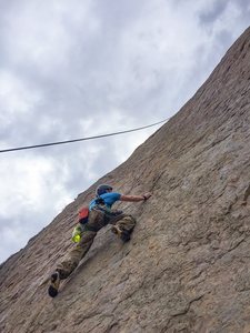 Heading up the face with a water and a camera to shoot my buddies on their climbs.