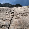 The start of Rhett-Wench, the crux is at 4th bolt in the image.