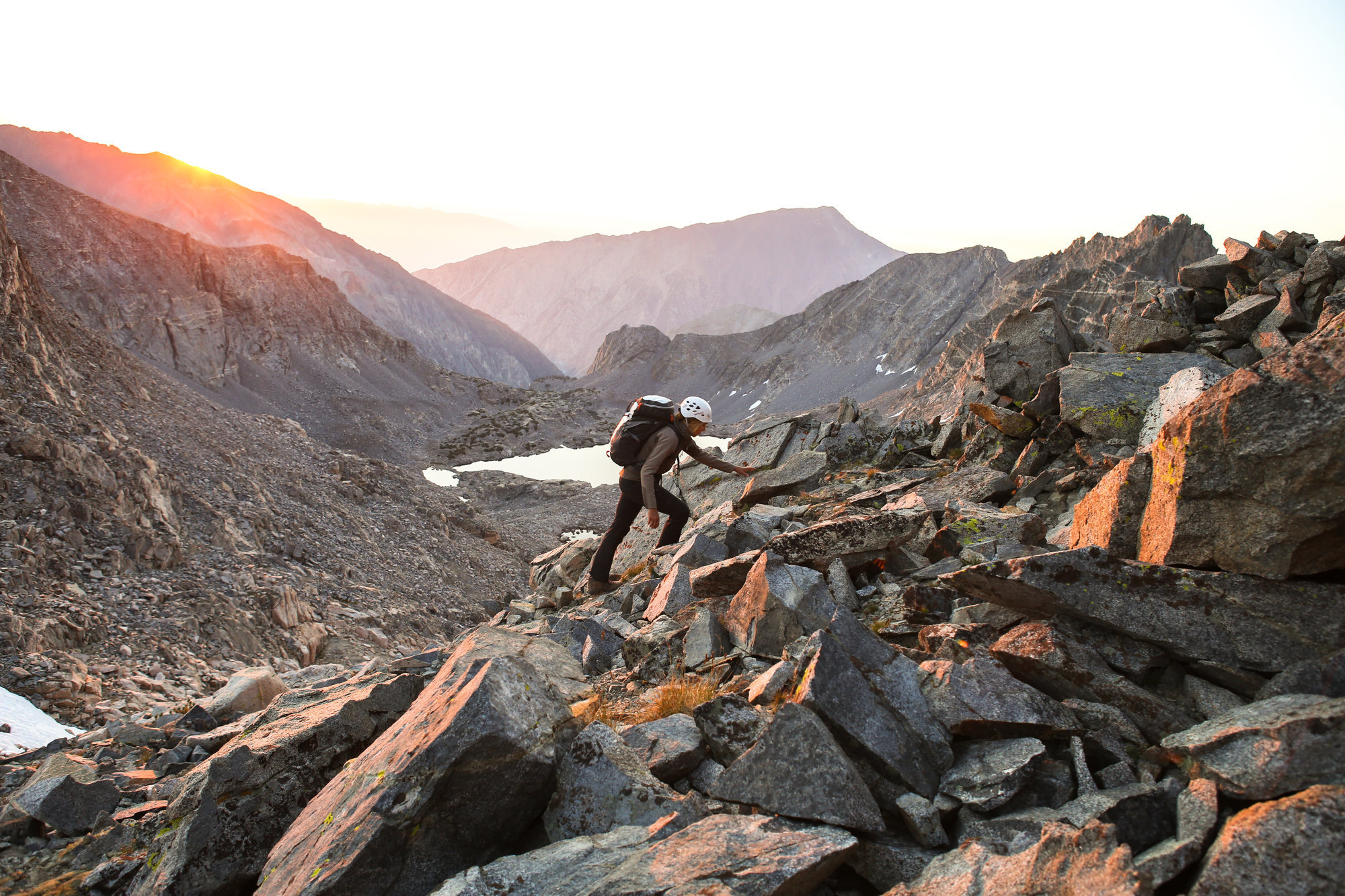 Sunrise on the 3rd class scramble to the base of the climb.