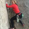 Heidi exploring Diagnostics.  (low crux w an unexpectedly slippery left wall)