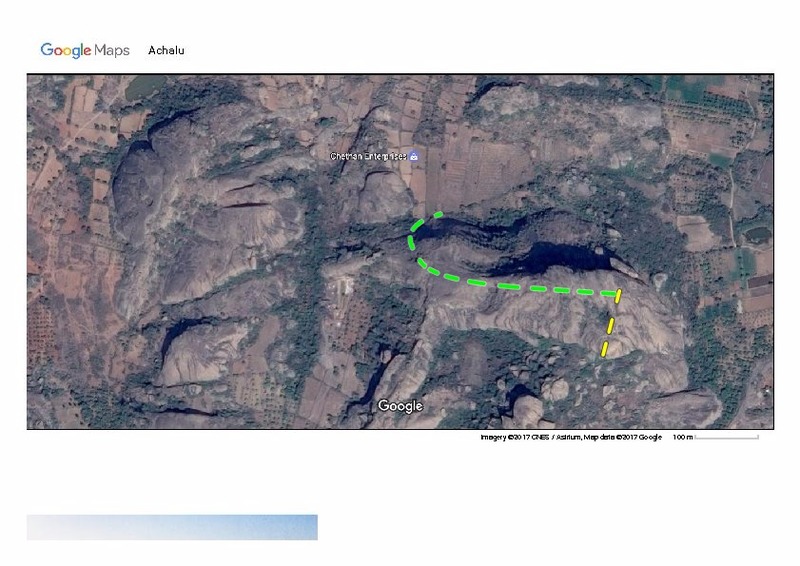 Yellow line: the climbing pitches; bolts are visible from the ground.<br>
<br>
Green line: descent hike