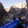 Ben waking up at the 4th pitch anchor after a later afternoon start the previous day.