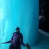 Ilene freaking out in the ice cave at pitch one of bridal veil Falls WI4