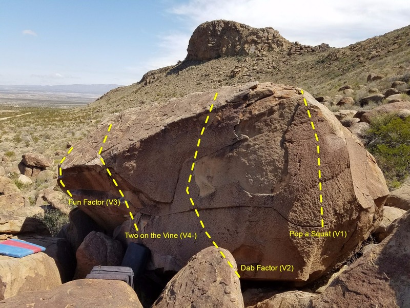 A view of the Factor Boulder's SW corner