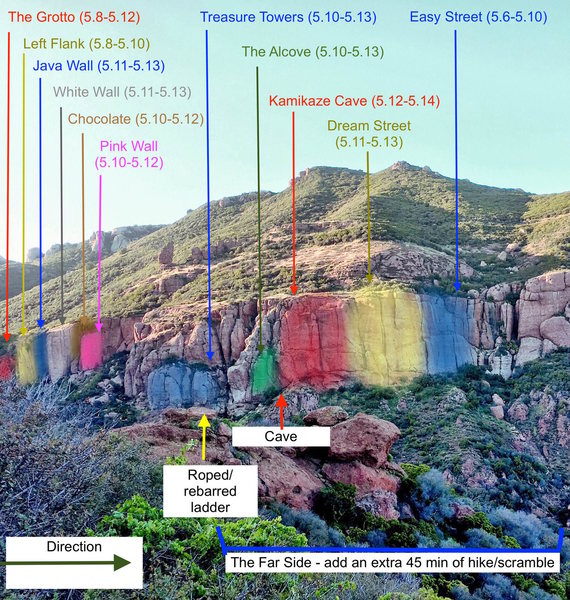 Map of Echo Cliffs and its climbing areas. April 2017