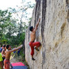 Moby Dick boulder has a lot of small crimp on its white face