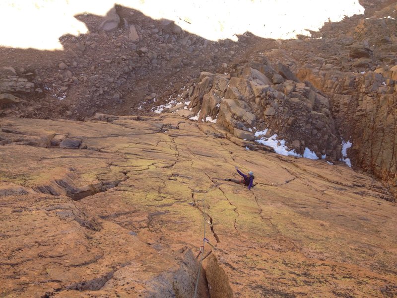 Making the traverse on pitch 5