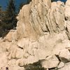 South side of an interesting crag we climbed near Cloudburst summit-ca 1980. The orange-ish top half of the rock can be top roped and is pretty solid. 