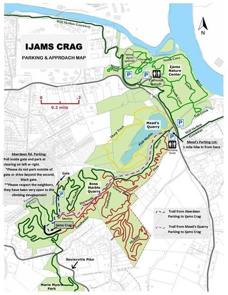 Ijams map with Ijam Crag parking.