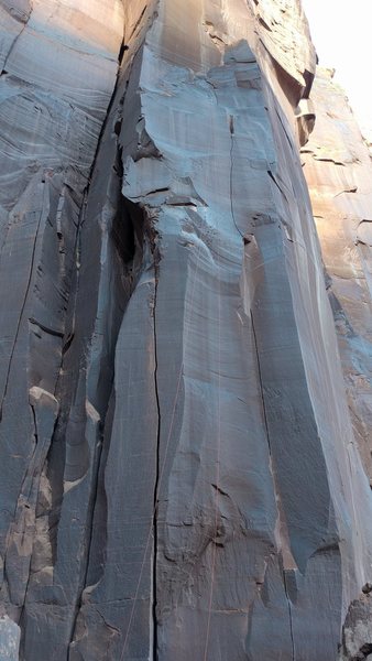 The full route. The foreshortened headwall feels longer than it looks.