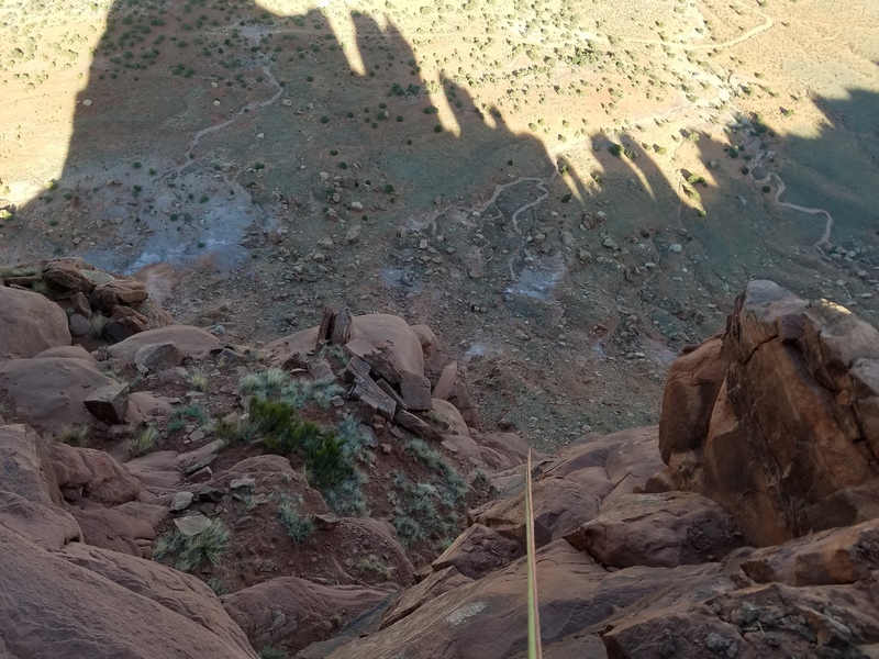 Standing at the top anchor looking down, this is what the notch looks like that you should rappel down.