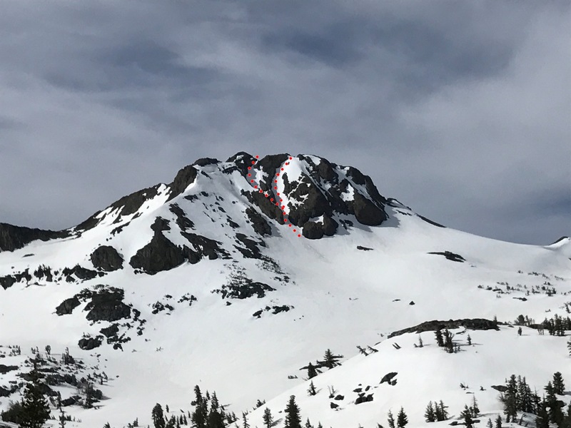 The Crescent Moon Couloir, left and right variations