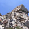 Good rest on the ledge before the crux!