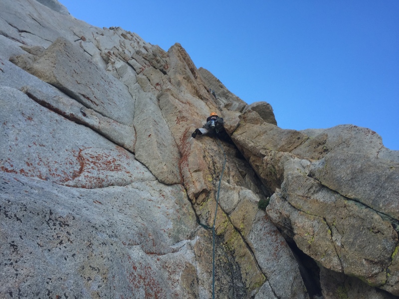 Start of roped climbing to link p1-2 (per supertopo description). aug. 2016