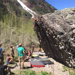 Kai Lightner warming up at The Mine Boulder, Telluride, CO.