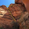 View from intersection ledge.  Will's Rush on Left with midway rappel station.  Mack's Rush on right.