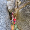 Rap anchor at top of Pitch 3. This is the second (of 4) rappel.