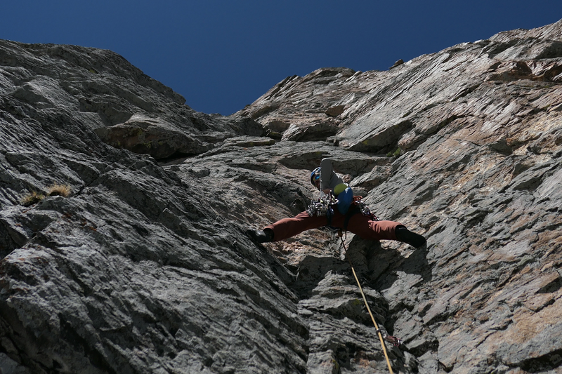 Goods starting P4ish after I went too far on P3. Kudos to him for belaying himself through the roof and across a traverse after the rope got stuck in a constriction (with a broken hold, no less!) .