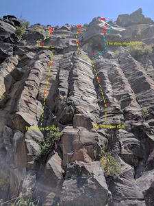 The first two climbs you come across as you enter ECB, Whimper and The Pansy